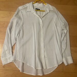 J. Crew White and Blue Striped Casual Shirt